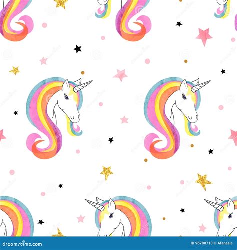 Seamless Fantasy Rainbow Unicorns Pattern Stock Vector Illustration