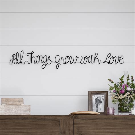 Metal Cutout-All Things Grow with Love Cursive Sign-3D Word Art Home Accent Decor-Perfect for ...