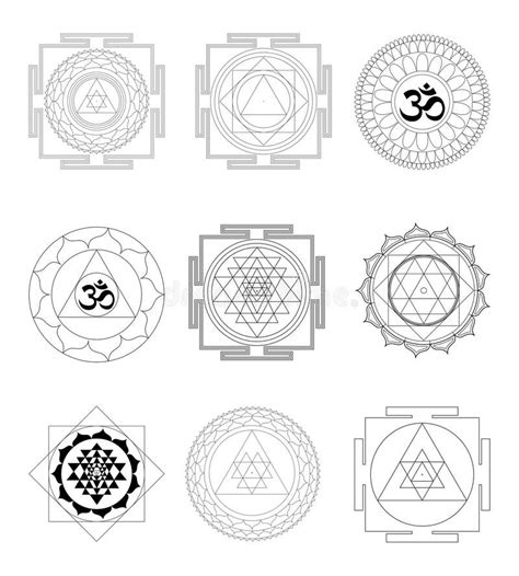 Sacred Indian Geometry Mystical Meditative Diagram Symbol Set Vector