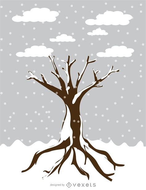 Snowy Tree In Cartoon Style Vector Download