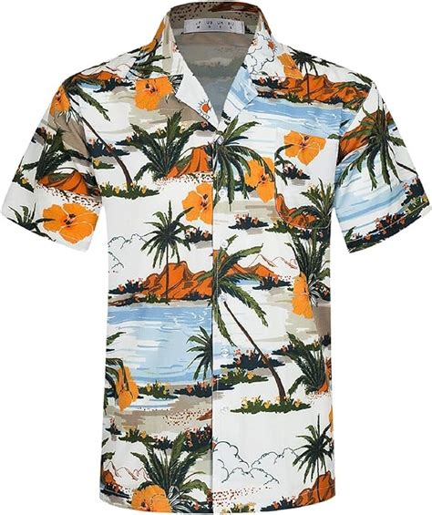 ICKER Camicia Hawaiana Da Uomo A Maniche Corte Con Stampa Floreale