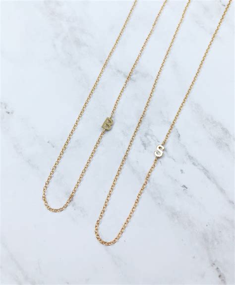Sideways Initial Necklace Bridesmaid Gift Dainty Initial Etsy
