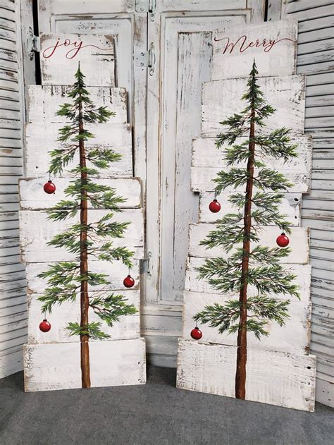 Hand Painted Christmas Tree On Pallet Wood Merry Farmhouse White Was