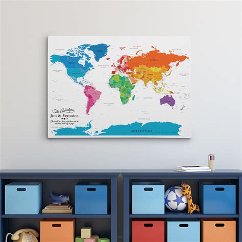 Gallery Wrapped Colorful World Travel Map With Pins Travel Map Pins