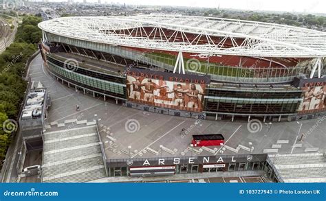 Flying By Aerial View Iconic Arsenal Emirates Stadium In London