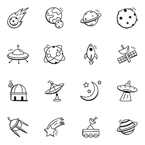 Premium Vector Set Of Space Hand Drawn Icons