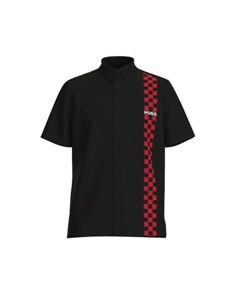 Hugo Relaxed Fit Checkered Logo Print Button Down Shirt Created For