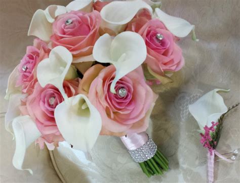 Wedding Bouquet Pink And Ivory Bridal Bouquet In Silk Roses And Real