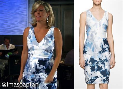 i m a soap fan carly corinthos s white grey and blue floral dress general hospital season