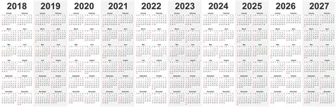 Calendar Template Set For 2018 2019 2020 2021 2022 2023 2024