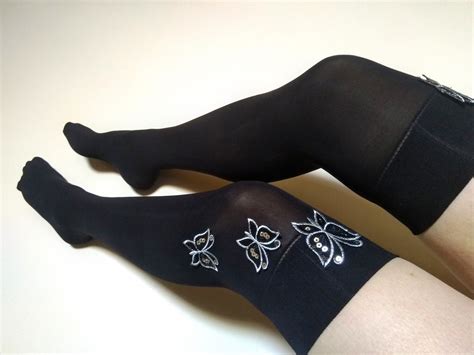 Thigh High Socks Black Spandex Rhinestone Lolita Sexy Cute Etsy