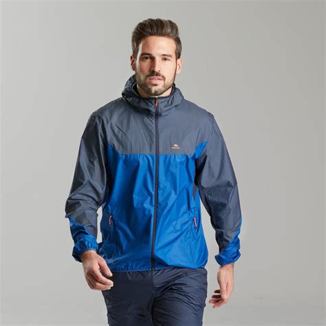 Mens Fast Hiking Windproof Jacket Fh500 Helium Wind Blue Quechua