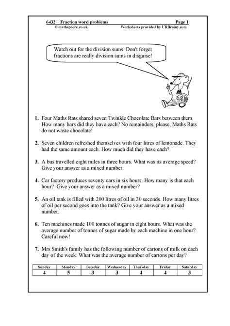 Fraction word problems - Fraction and Decimal Worksheets for Year 6