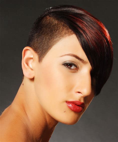 This is still an ideal hairstyle for any black woman as it. Short Straight Dark Red Undercut Hairstyle with Side Swept ...