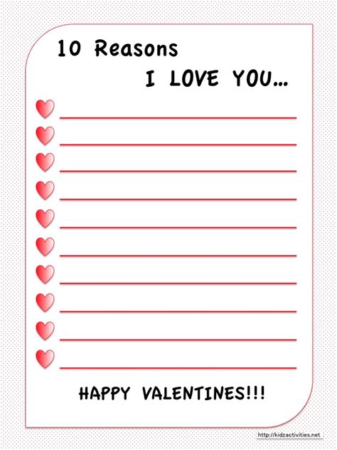 10 Reasons I Love You Free Valentine Printables By Kidz