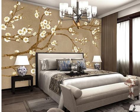 Chinoiserie Brown Background Hanging Blossom Tree Wallpaper Etsy