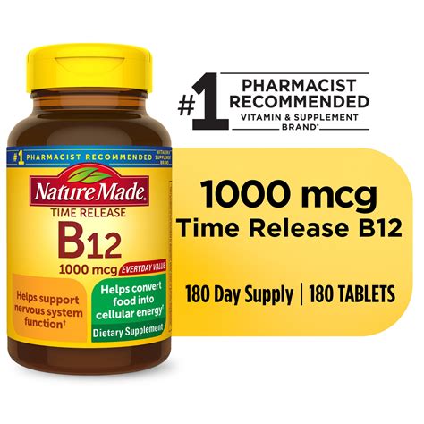 Nature Made Vitamin B12 1000 Mcg Time Release Tablets Dietary Supplement 180 Count
