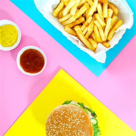 Free Photo Burger With French Fries With Ketchup And Mustard