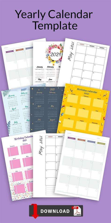 Happy Planner Yearly Calendar Refill Printable Year On One Page