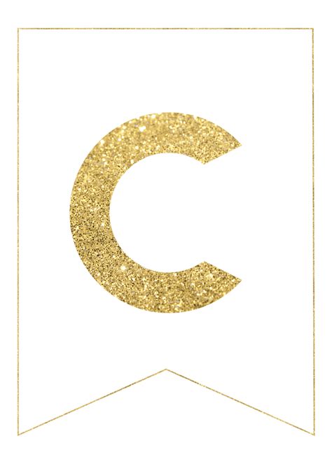 The Letter C Is Made Out Of Gold Glitter And Has A White Background