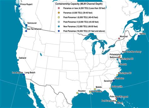 Channel Depth At Major North American Container Ports The Geography