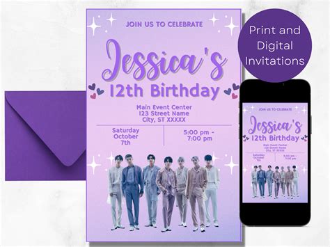 Customized Bts Party Invitation And Free Thank You Card Bts Etsy México