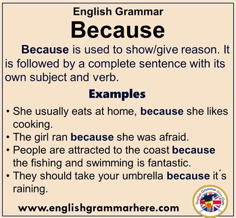 English Grammar Using Because Definiton And Example Sentences