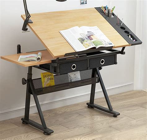 Buy Drafting Table Desk Adjustable Height With Drawers Drawing Desk