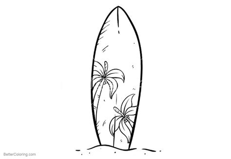 Surfboard Coloring Pages A Surfboard With Coconut Tree Pattern Free
