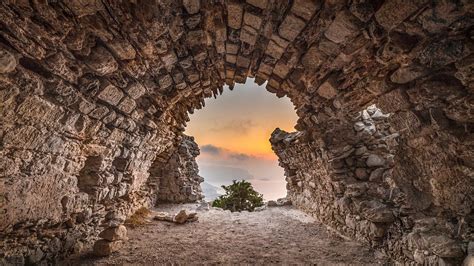 Wallpaper Temple Trees Landscape Sunset Sea Rock