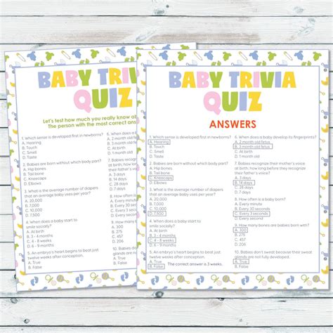Baby Shower Trivia Game Baby Trivia Quiz Printable Neutral Etsy