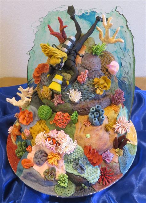 Scuba Diving Coral Reef Cake With Working Dive Light And Edible Glass