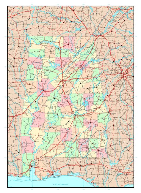 Large Detailed Administrative Map Of Alabama State With Roads Highways