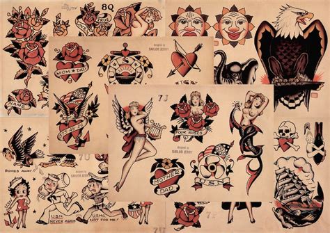 Sailor Jerry Traditional Vintage Style Tattoo Flash 6 Sheets 11x14 Old