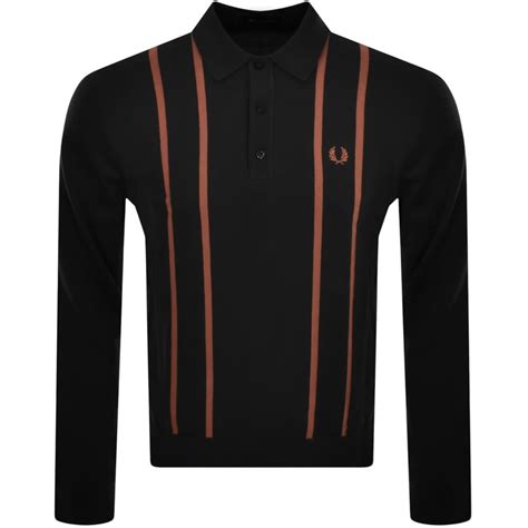 Fred Perry Long Sleeved Stripe Polo T Shirt Black Mainline Menswear