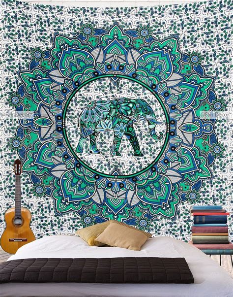 Multi decorative asian elephant face medallion circle wall tapestry. Sea Green Blue Elephant Hippie Tapestry | Tapestry ...