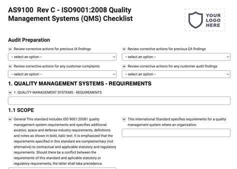 As9100 Rev C Iso90012008 Quality Management Systems Qms Checklist