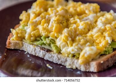 Close Scrambled Eggs On Toast Avocado Stock Photo Shutterstock