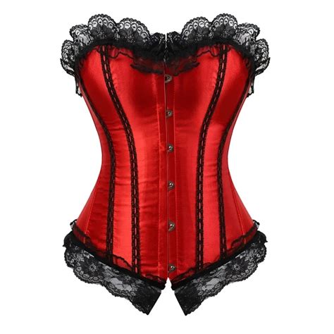 Andreagirl Sexy Satin Lace Up Boned Overbust Corset And Bustier With Lace Trim Showgirl Stripe