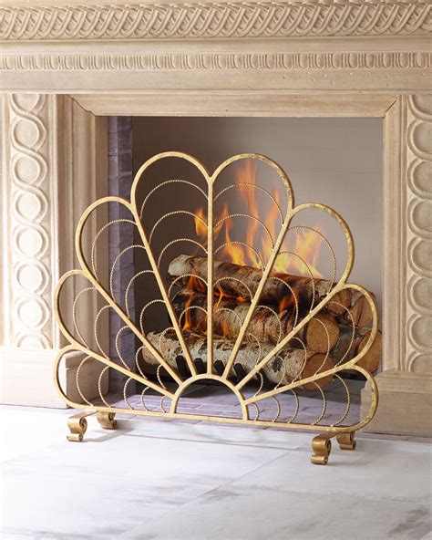 Italian Gold Iron Shell Decorative Fireplace Screen