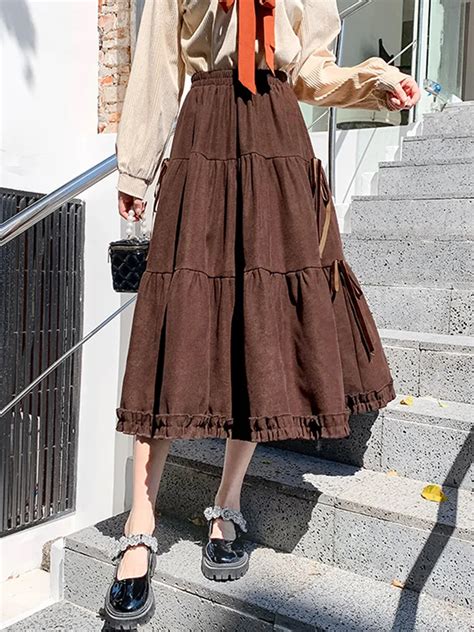 TIGENA Midi Long Corduroy Skirt For Women 2023 Autumn Winter Vintage