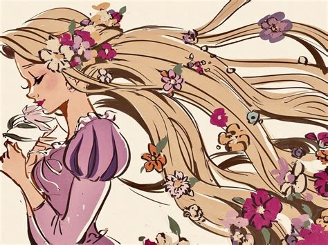 Rapunzel With Beautiful Flowers In Her Long Golden Hair Disney Artwork