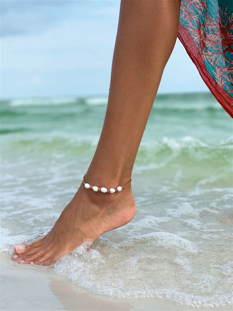 White Freshwater Pearl And Leather Anklet