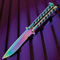 Rainbow Butterfly Knife Stainless Steel Blade, Skeletonized