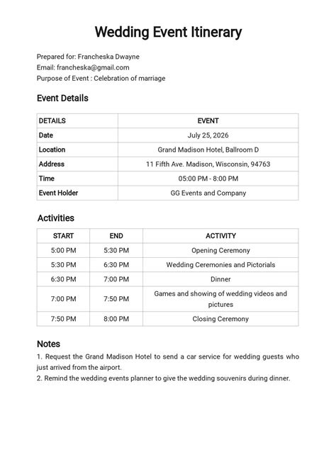 12 Free Wedding Itinerary Templates Edit And Download