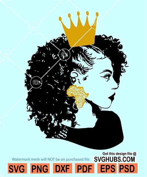 Afro Queen With Crown Svg Afro Queen Svg Afro Woman Svg
