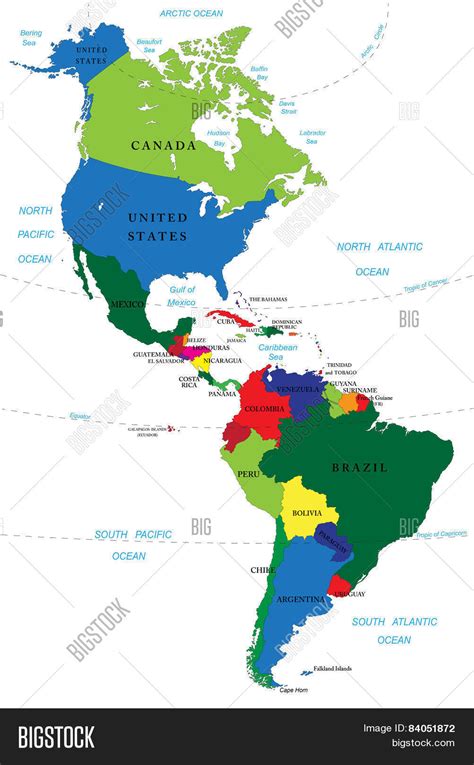 Coloured Political Map North And South America Vector