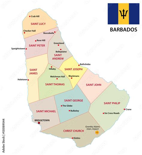 Barbados Administrative And Political Vector Map With Flag Stock Vector Adobe Stock