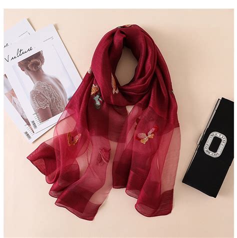 High Quality Autumn Winter Wool Silk Scarf Gradient Butterfly Embroidery Scarves New Air