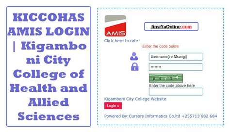 Kiccohas Amis Login Kigamboni City College Of Health And Allied
